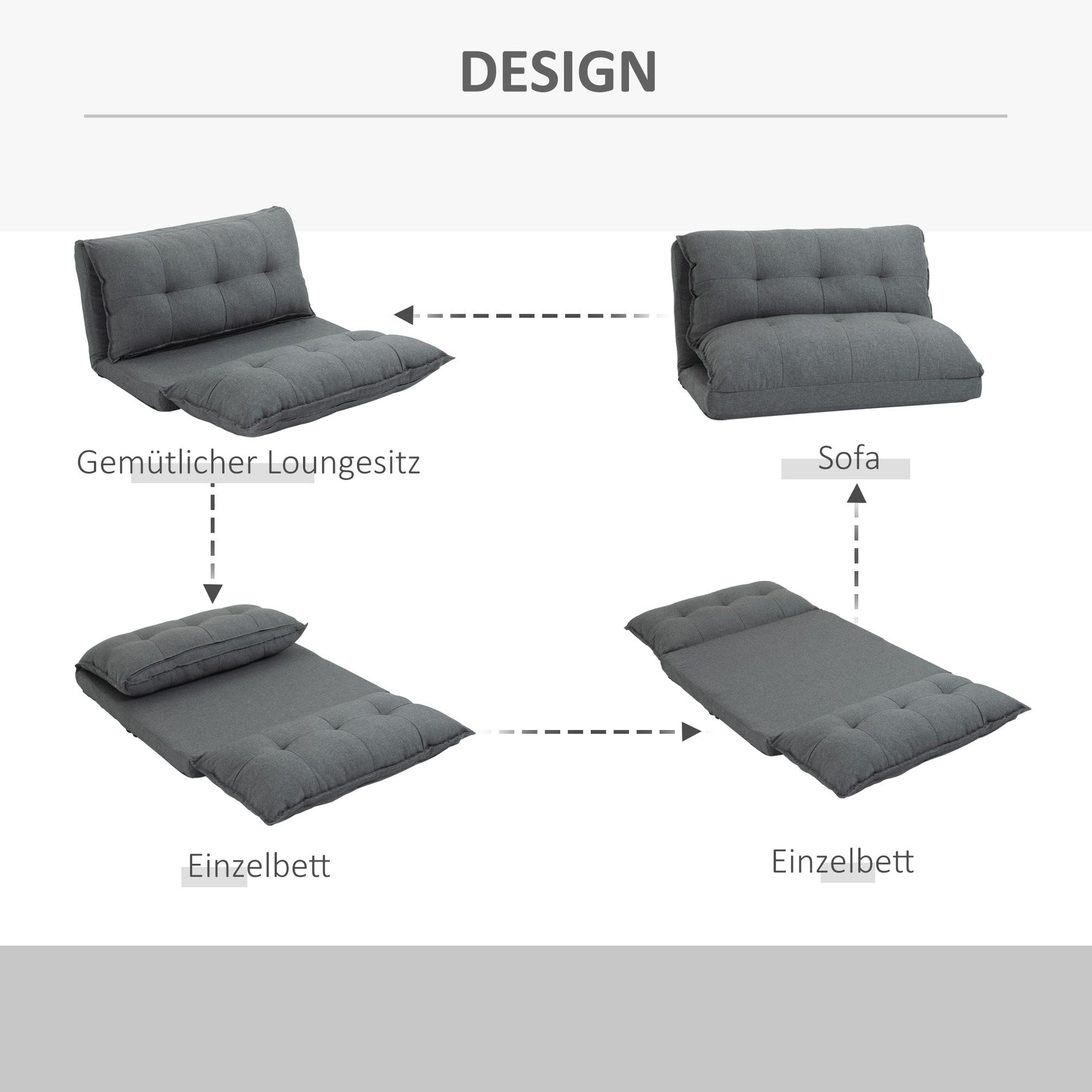 2-in-1 Floor Chair Sofa Bed, 13-Position Adjustable Backrest, Linen Gray