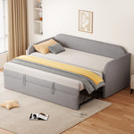 Upholstered Extendable Sofa Bed 90/180x190cm, Light Grey Linen