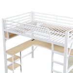Loft Bed 140x200cm Gaming Desk Wardrobe Bookshelf USB LED Metal White