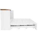 Folding Bed 140x200cm with Storage & Socket, White Metal Frame