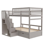 Bunk Bed, 90*200cm, High Safety Rail, Slatted Frame, Storage Ladder & Drawers, Solid Wood Grey