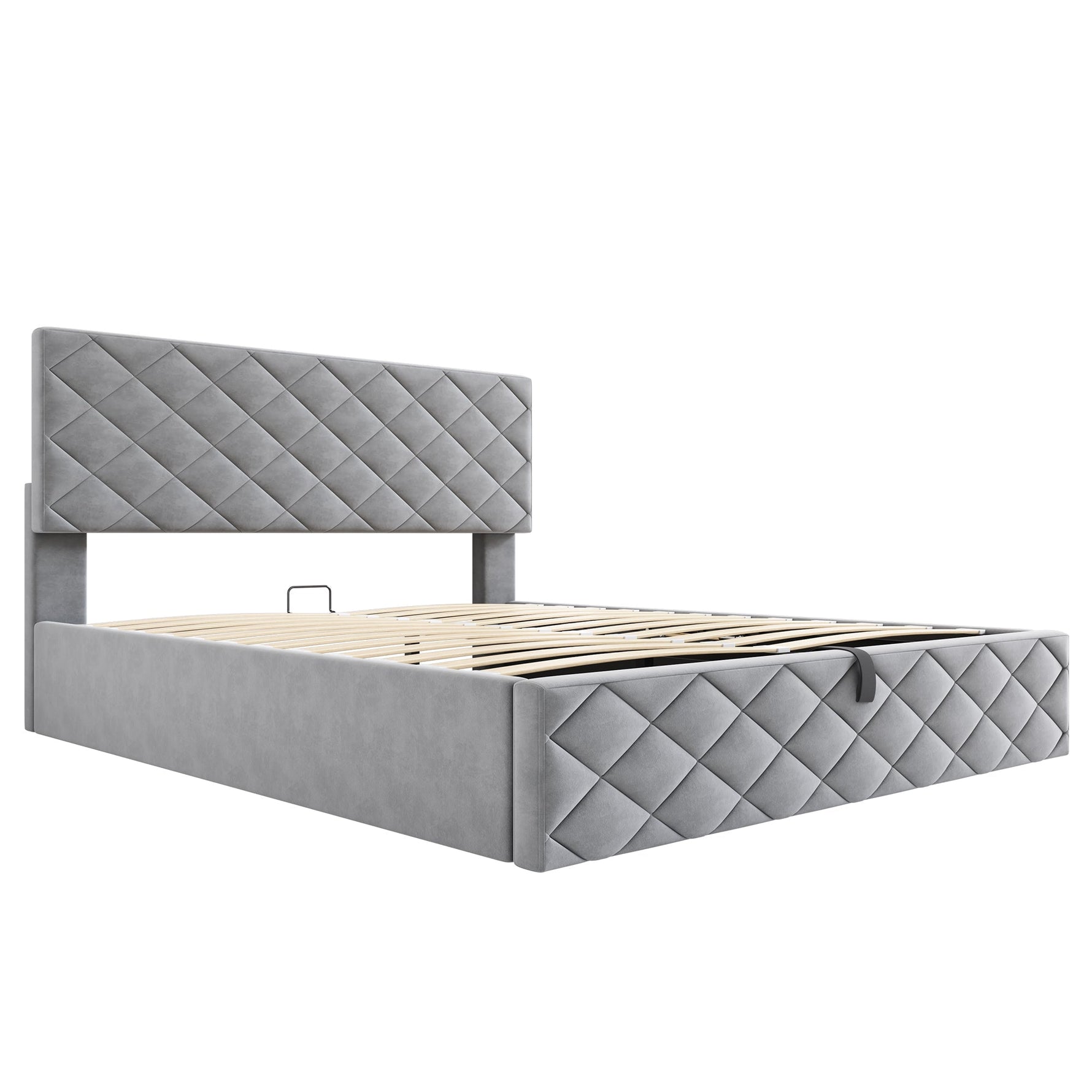 Upholstered Bed with Hydraulic Slatted Frame and Storage, 140x200cm, Grey