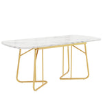 Extendable Dining Table Marble Top 140/180x80cm Gold Metal Legs - White