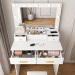 Dressing Table with LED Light, Power Outlet, 4 Drawers & Stool, White