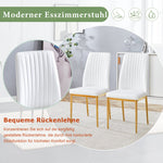 Fashionable Dining Chair 4-Piece Set with Golden Metal Legs, White PU Leather