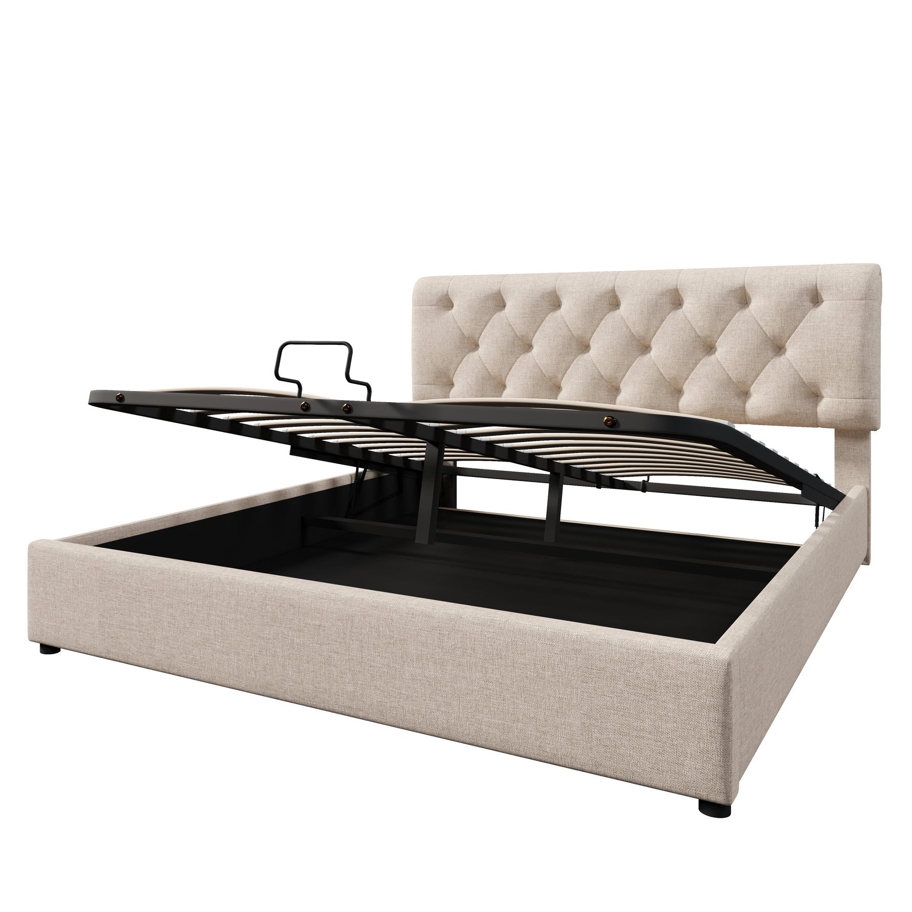 Hydraulic Double Bed, 160x200cm Upholstered with Storage, Natural