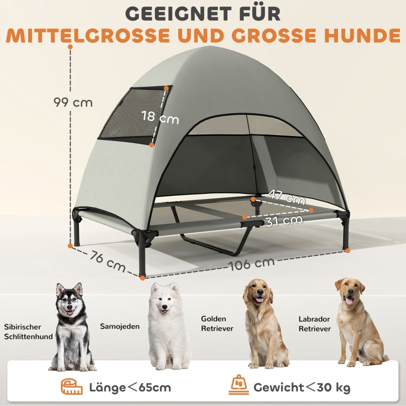 Outdoor Dog Bed, Raised with Roof for Large Dogs, Light Grey