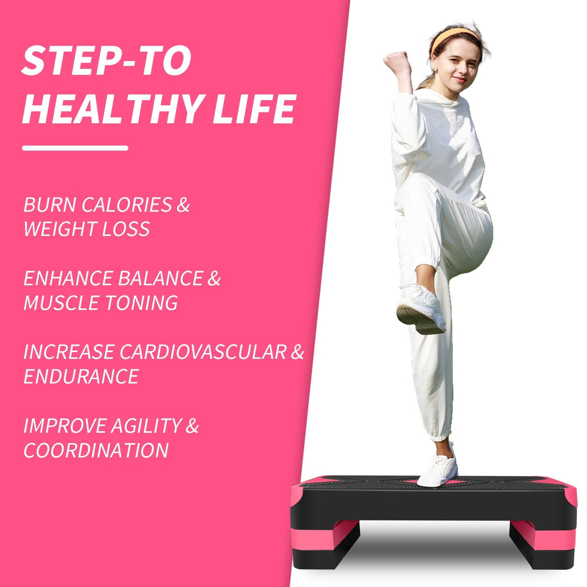 Aerobic Step Platform Adjustable Height 68.5cm Deck 10/15/20cm