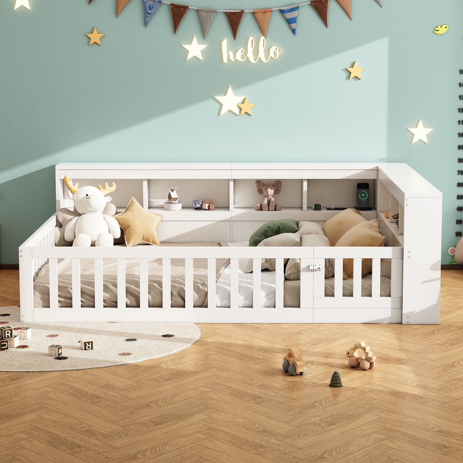 Daybed with Storage and USB Charging Port, 140x200cm, White Chipboard