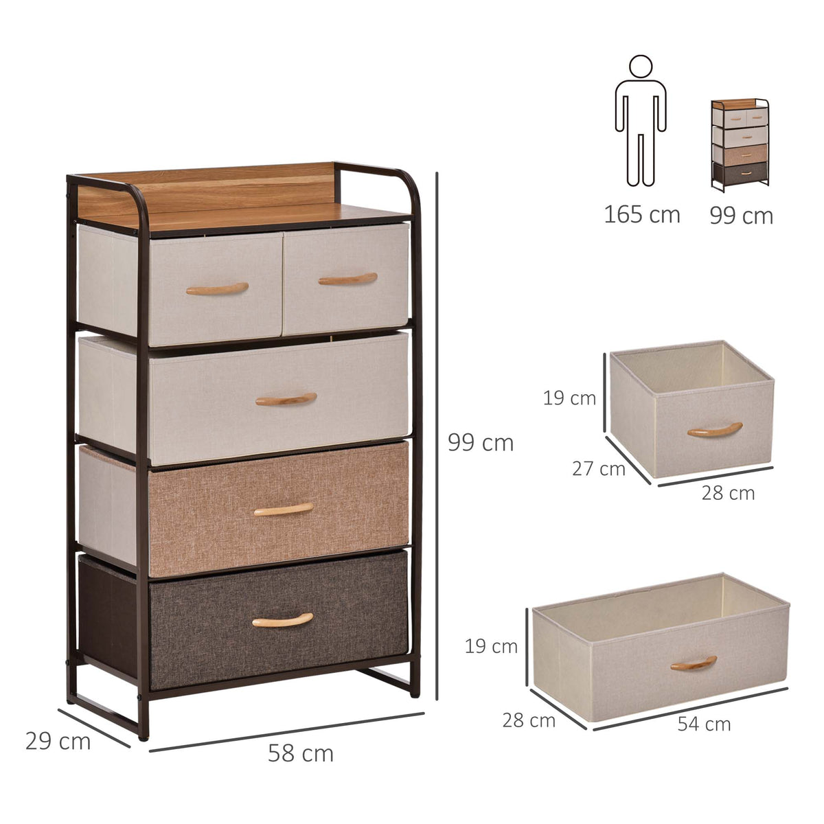 Chest of Drawers Sideboard 5 Foldable Fabric Drawers Brown