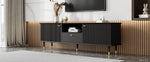TV Cabinet with Open Compartments, Drawers and Soft-Close Hinges, Lacquered Textured Surface