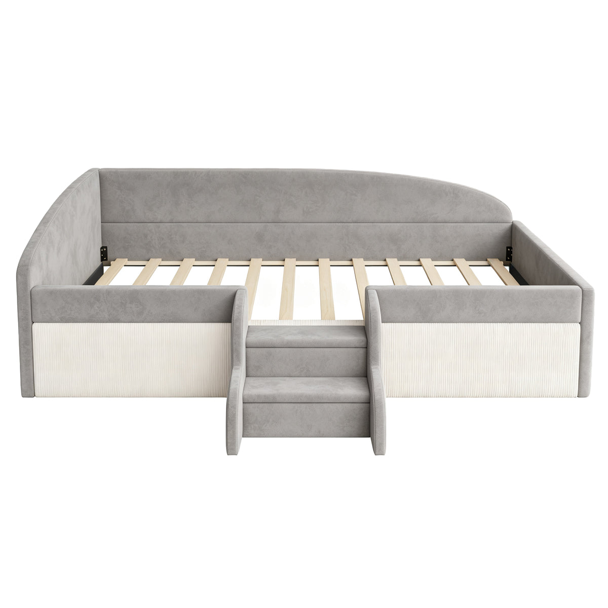 Upholstered Children's Bed 90x190cm with Steps, Grey Velvet