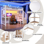 Loft Bed 90x200cm with Desk, LED Lighting & Storage - White