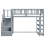 Loft Bed with Wardrobe, Shelves, Storage, Ladder, 90 x 200, Solid Wood, Grey