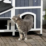 Fir Wood Cat House, 2-Level Multi-Entrance Cat Hut with Asphalt Roof