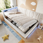 Upholstered Bed 140x200cm with Storage & LED Light in Beige Velvet
