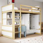 Loft Bed, 90x200cm with Ladder, Desk, Wardrobe & Drawers, Wood Color