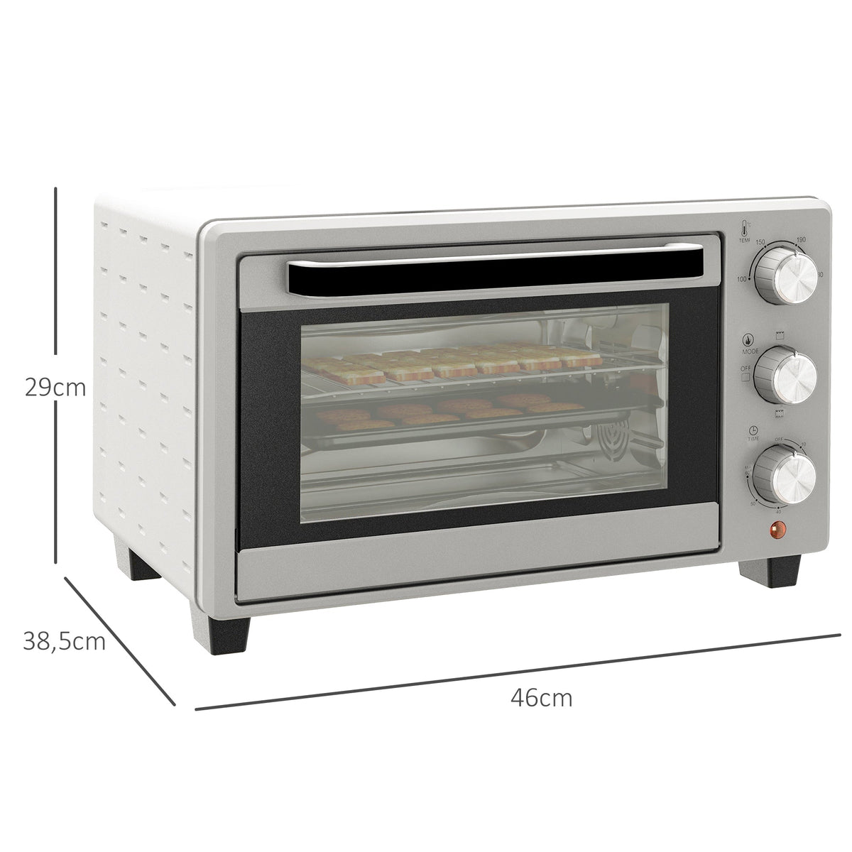 Small Oven 21L 100°C-230°C 3 Cooking Modes Stainless Steel Silver