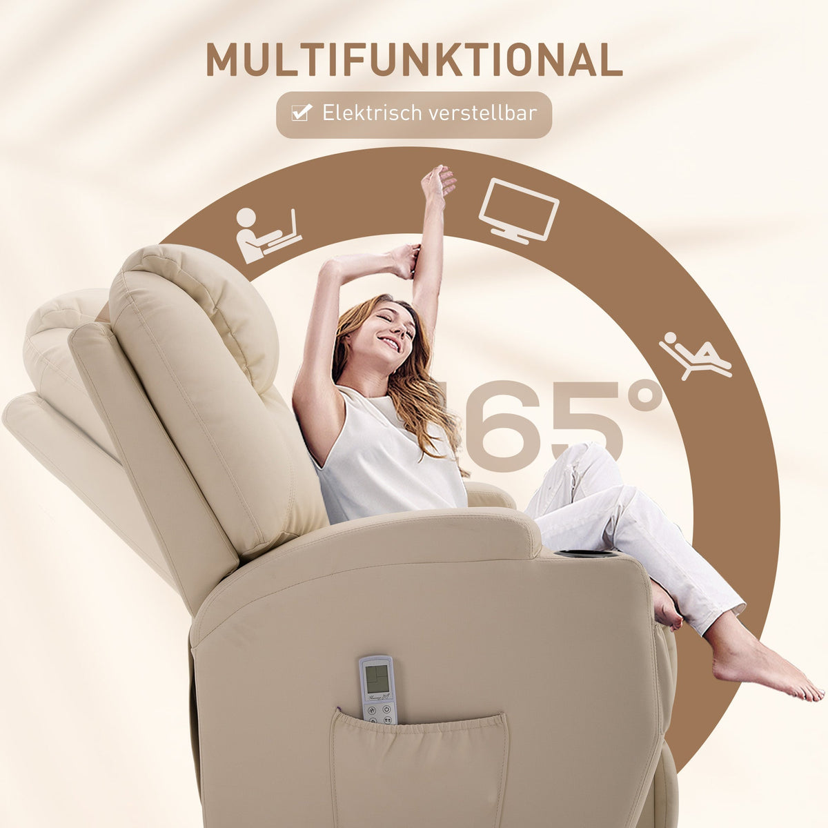 Electric Recliner TV Massage Chair with Reclining Function, Faux Leather Beige