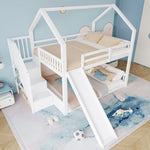 Bunk Bed with Storage Stairs and Slide, 140x200cm, White