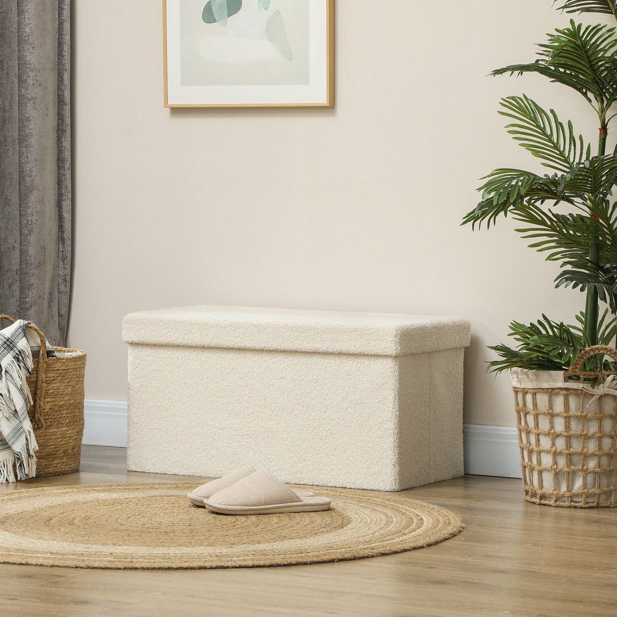 Bench with Storage, Foldable Upholstered Bed Chest, Velvet Cream White