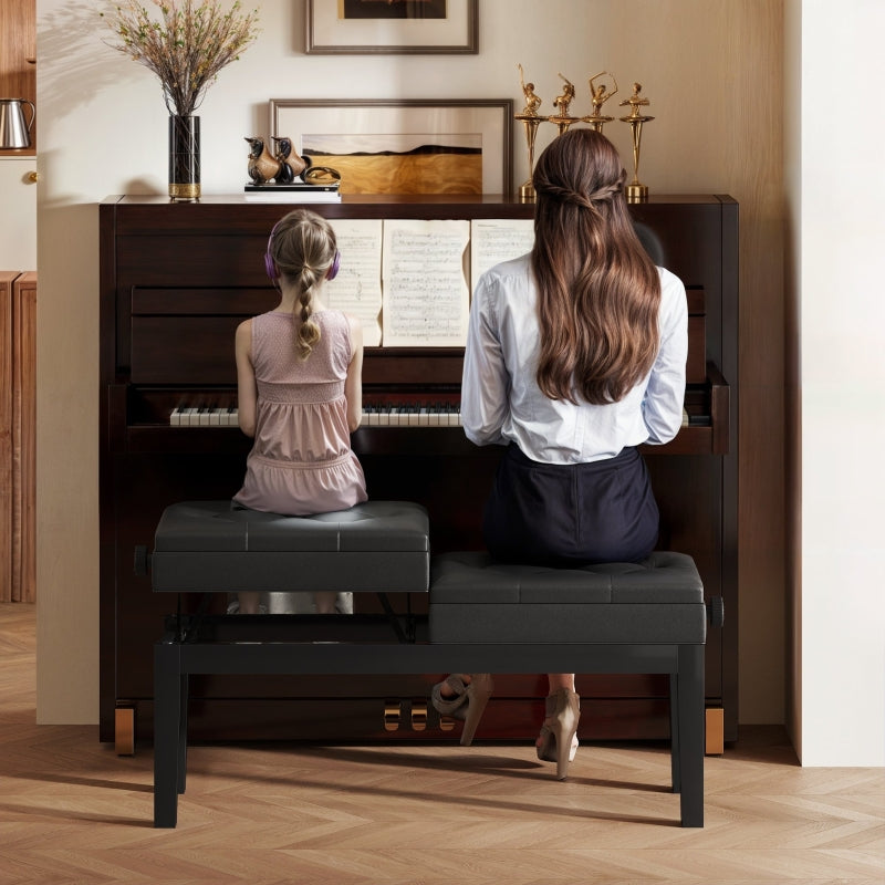 Piano Bench, Height-Adjustable, Storage, 220 kg Capacity, Faux Leather, Black