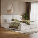 Upholstered Double Bed 180x200cm Hydraulic Storage, Beige Bouclé