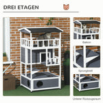 Cat House, 4-Story Balcony Stairs, Solid Wood, Gray
