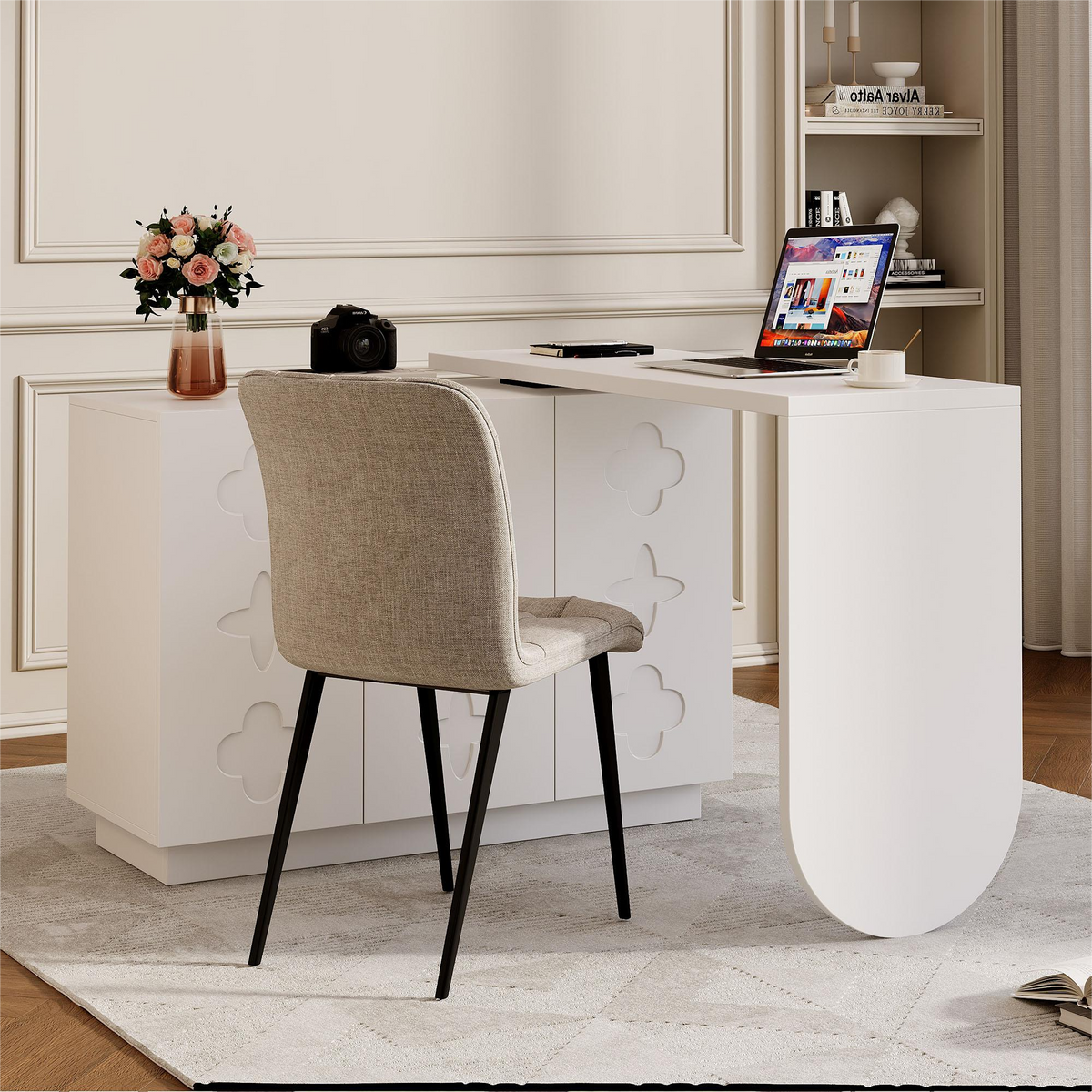 Desk, Rotating L-Shaped Corner, 110 cm White