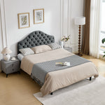 Full Upholstered Platform Bed Frame, 140x200cm, Velvet Gray