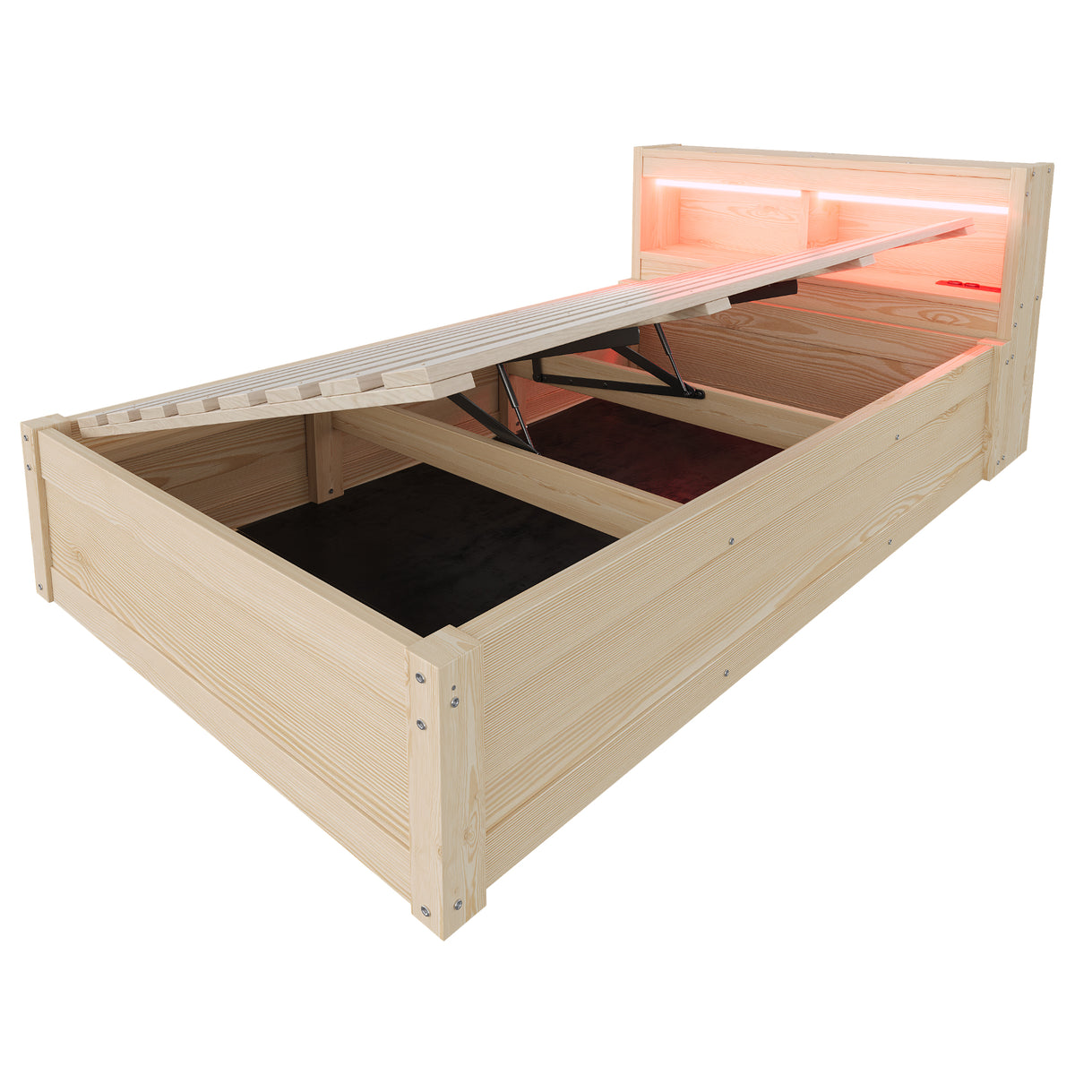 Sofa Bed 90x200cm with LED Light & Storage, Solid Wood