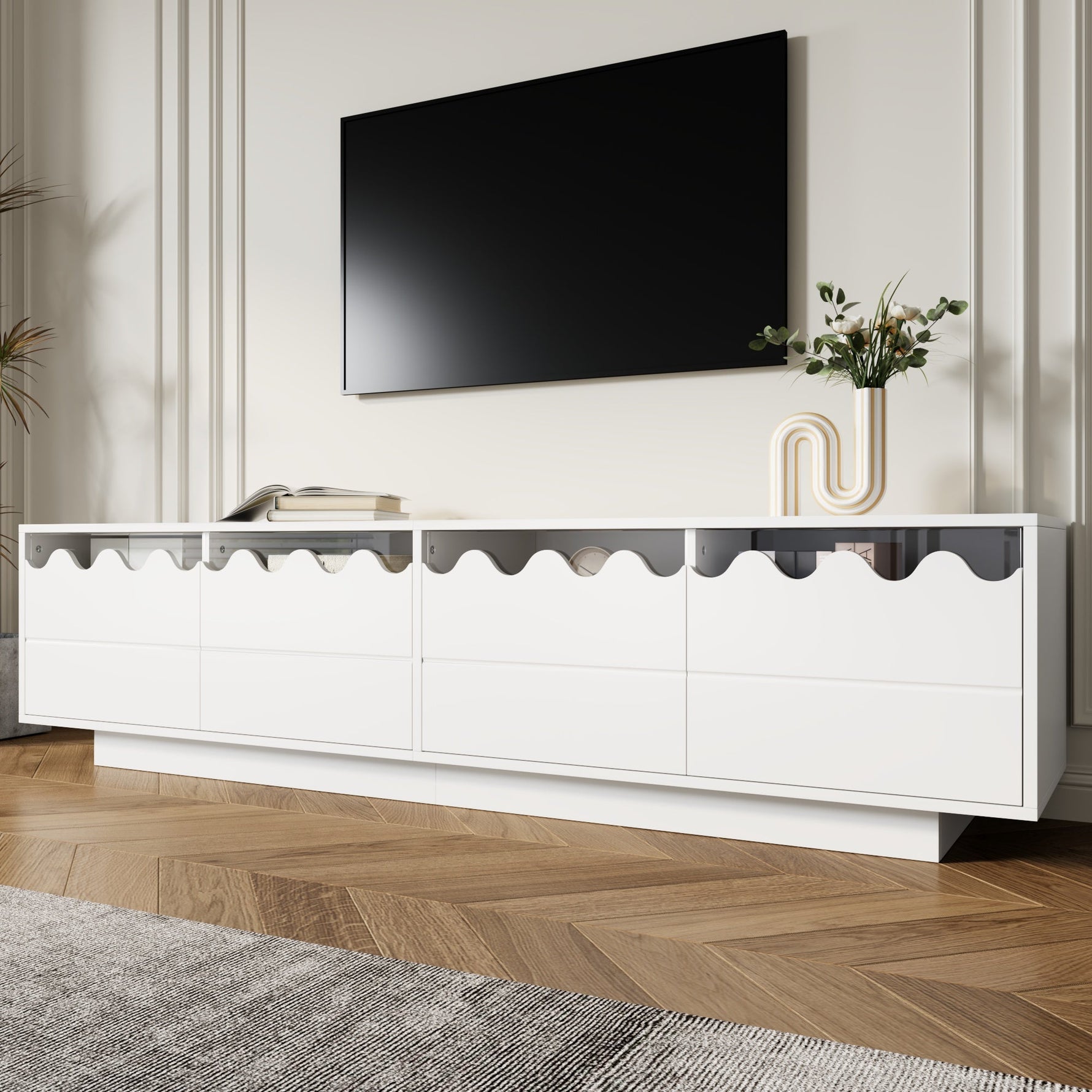 Modern TV Cabinet 4 Doors Wave Design 170x40x45cm