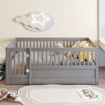 Children's Bed 140x200cm with Railing & Door, Grey Wood