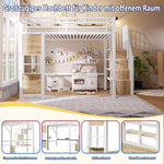 Loft Bed 140x200 cm with Storage Ladder, White Iron Frame