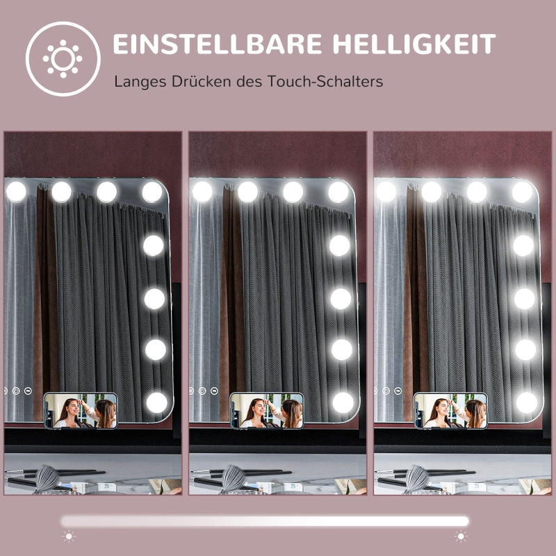 LED Cosmetic Mirror, 3 Light Modes, Dimmable, Touch Control, Black