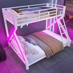 Kids Bunk Bed 90x200 & 140x200cm with LED Light, White Iron Frame