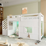 Loft Bed with Storage Stairs and Window, 90x200cm, White Pine Wood + MDF