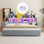 Extendable Sofa Bed 90/180x200cm with Storage & LED, Grey Wood
