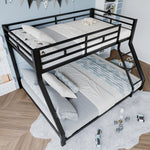 Bunk Bed 90x200 / 140x200 with Railing & Step, Black Metal