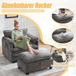 Oversized Armchair with Footrest Stool Side Pockets Cushions, Velvet