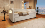 Upholstered Platform Bed 90x200 with Pull-Out Bed & LED - Beige