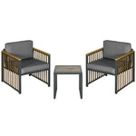 Garden Furniture Set, 3-Piece Bistro with Coffee Table & 2 Chairs, Grey