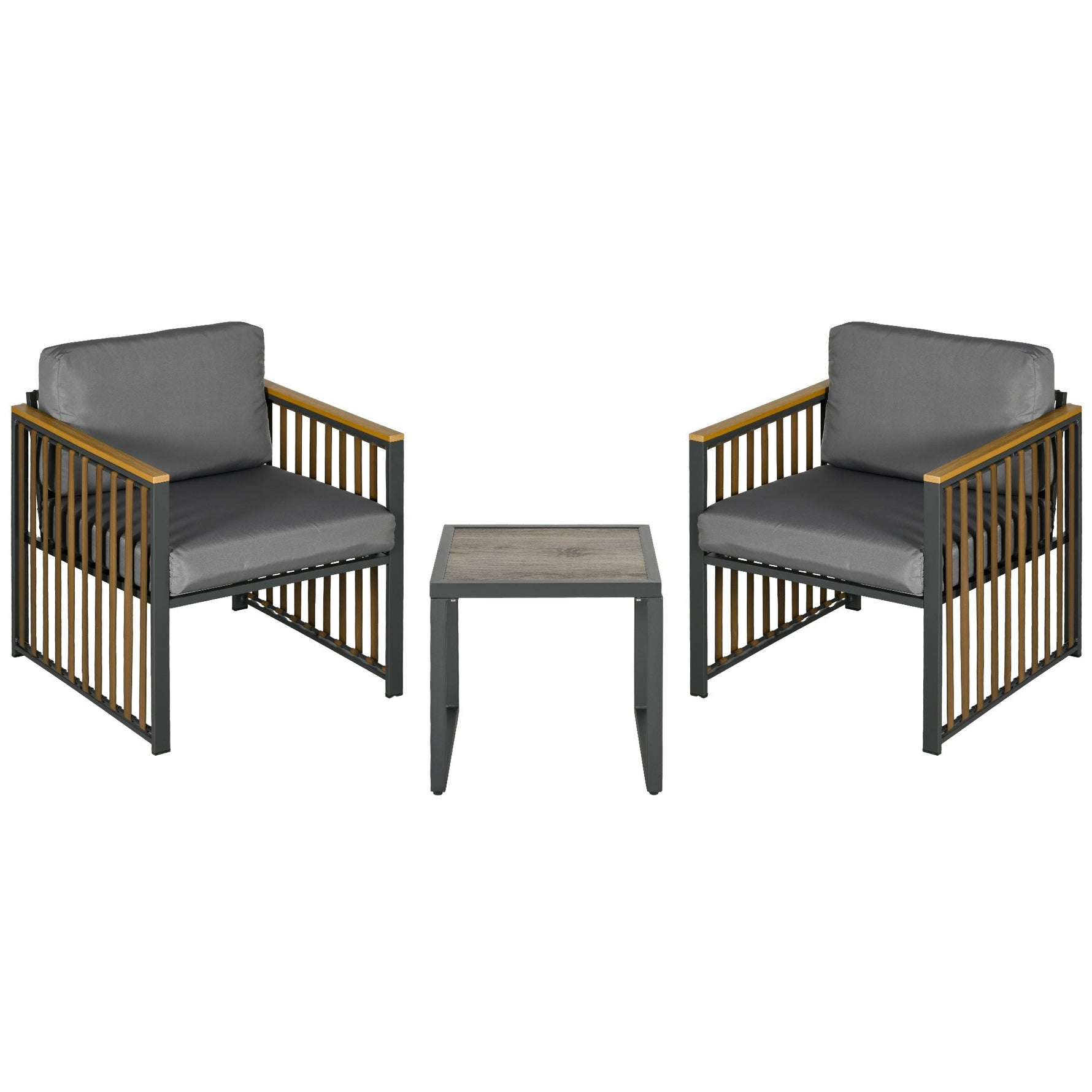 Garden Furniture Set, 3-Piece Bistro with Coffee Table & 2 Chairs, Grey