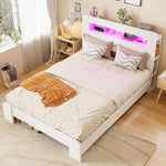 Wooden Bed Frame with Storage Headboard & LED, 140x200 cm, White