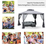 Garden Pavilion Party Tent 3x3m 4 Side Walls Weatherproof Metal/Polyester Light Grey
