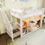 Mid-Height Bed 90x200cm with LED Lighting & Storage, White