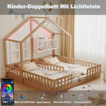 Wooden House Bed 90x200cm Freestanding LED Storage Shelves Wood Color