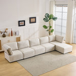 Semi-Compressed Modular Sofa Set, Versatile Flexible Wood Frame, Beige Linen Fabric