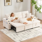 Sofa Bed 3-Seater Hydraulic Chaise Storage USB-C Cup Holders Corduroy