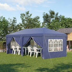 Folding Pavilion 5.85x2.95m UV Protection Side Walls Steel, Blue